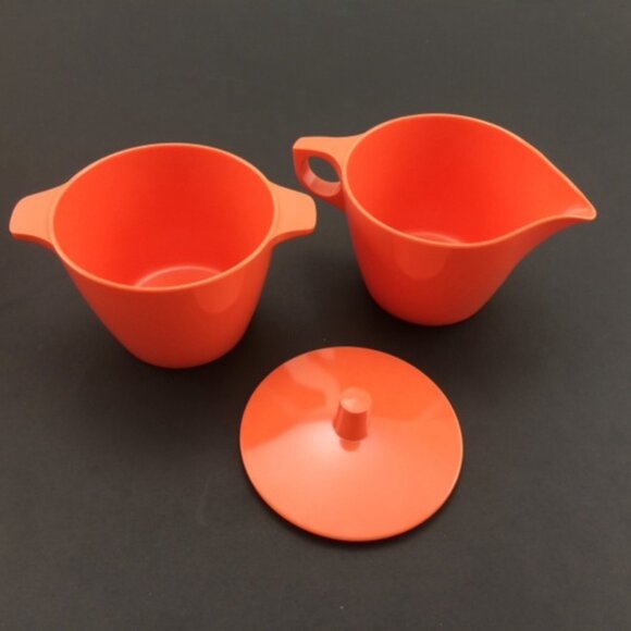 5 Piece MCM Coral Dorchester Dinnerware Cyanamid Canada Melmac Set Tray Vintage - Picture 3 of 16